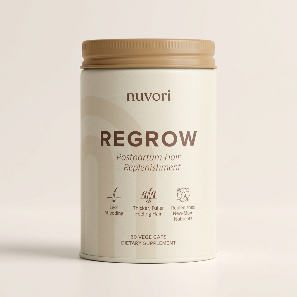 Nuvori REGROW Postpartum Hair + Replenishment — 60 vege caps, made in New Zealand