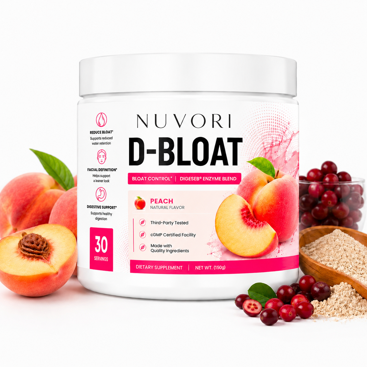Nuvori D-BLOAT Peach flavor 30 servings tub