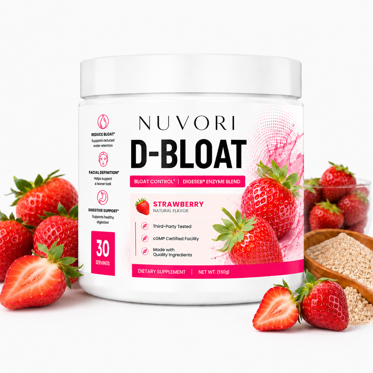 Nuvori D-BLOAT Strawberry flavor 30 servings tub